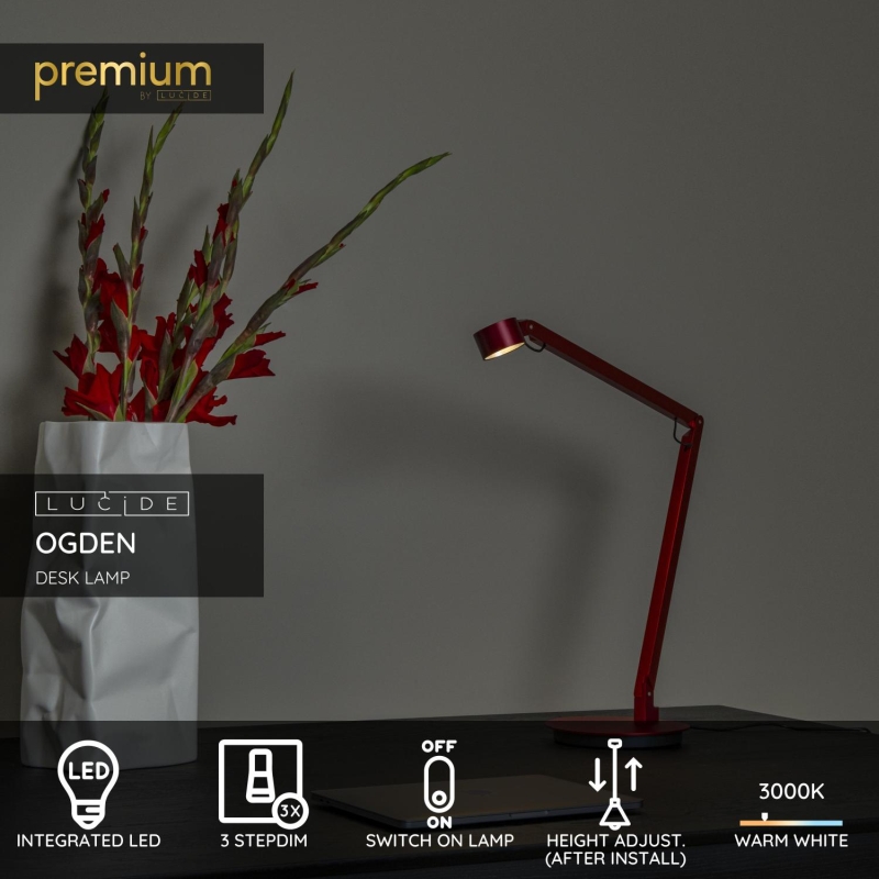 Lucide Premium OGDEN - Desk lamp- LED 3 StepDim - 1x7W 3000K - Red